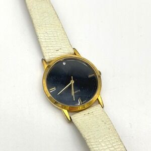 Kreisler Timeless Gold Tone Round Black Dial Quartz Watch Cream Lizard‎ Band